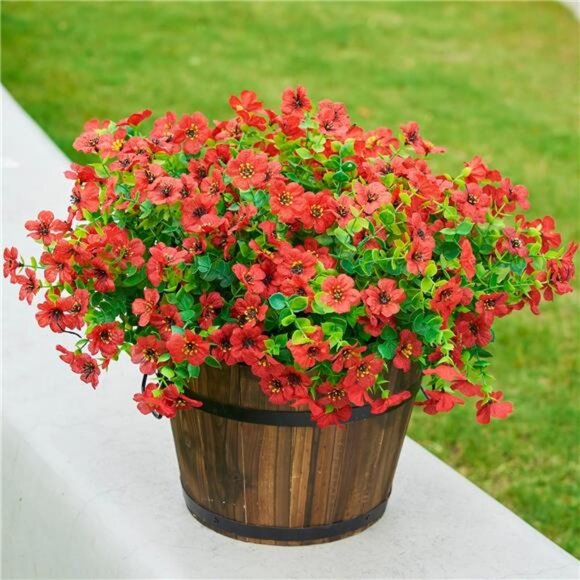 Artificial Faux Red Plants Flowers Outdoor Outside Fall Winter Christmas Decor - Picture 2 of 7
